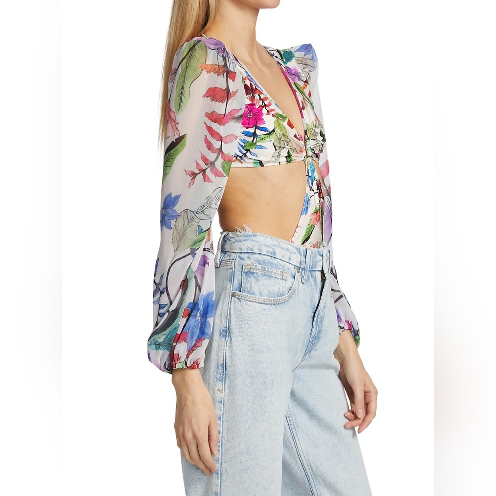 PatBO Zamia Floral-Printed Cut-Out Bodysuit - Picture 3 of 8